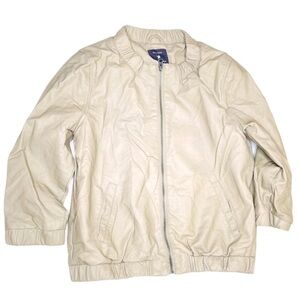 𝅺forever 21 Tan Faux Leather Jacket Cropped Sleeve